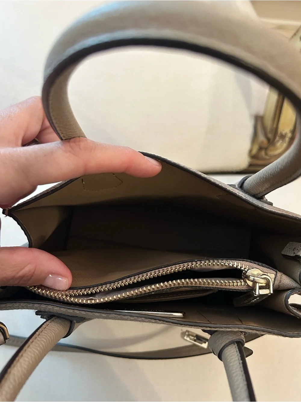 MICHAEL KORS Taupe Pebbled Leather Mini Satchel